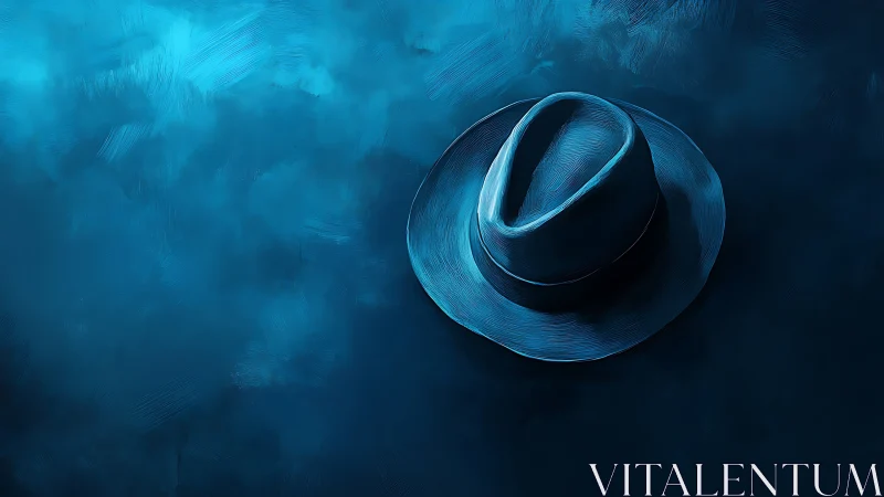 Digital painting of blue fedora on atmospheric textured field.