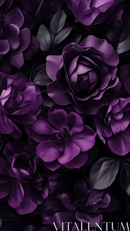 Velvet Blooms in Darkness: Purple Florals Unfold.