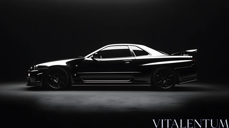 Side-profile studio render of black sports coupe silhouette.