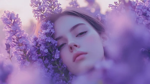Lavender dreams cradle a serene face in lilac haze