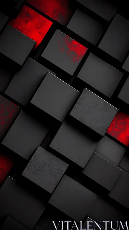 Isometric black cubes revealing textured red illuminated cores