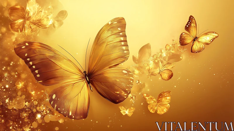 Golden butterflies rendered in luminous high-contrast bokeh field