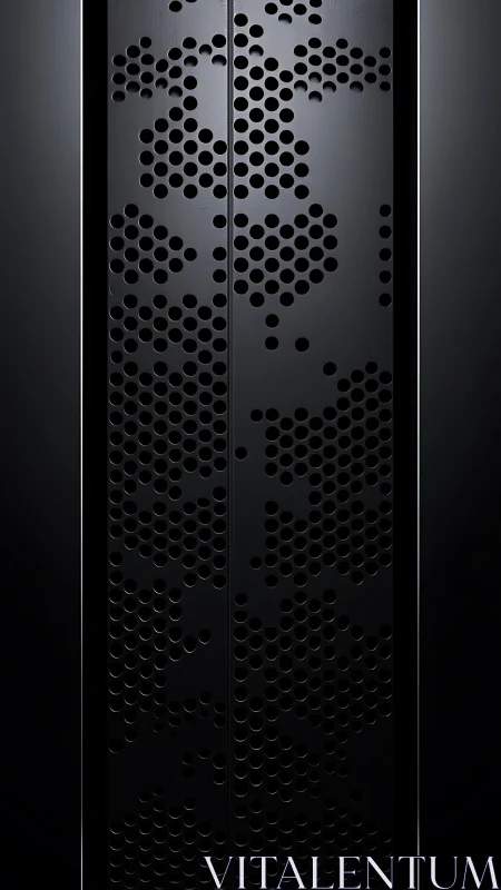 Photorealistic perforated black server tower venting panel design.