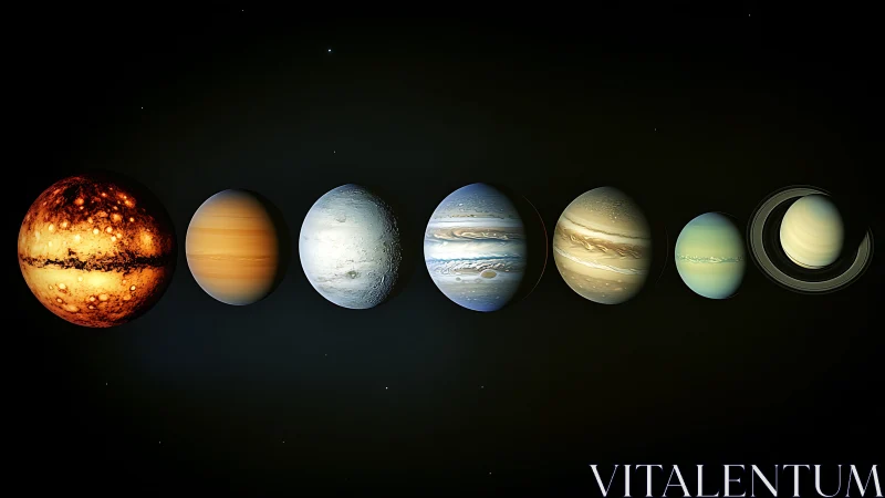 Digital lineup of stylized planets on deep space background.