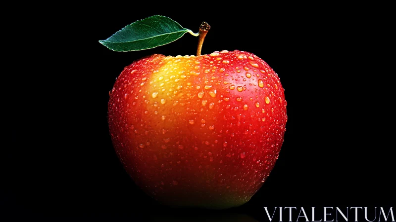 Red apple with water droplets isolated on black background