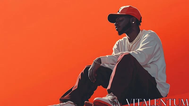 Solitary rapper in stylized profile on vivid orange plane.