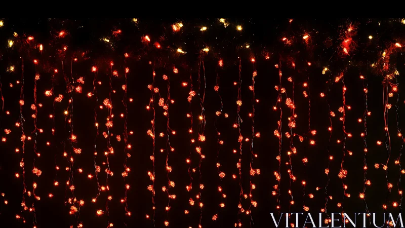 Cascading red fairy lights against deep festive darkness.