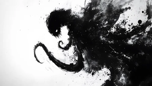 Inkborn shadow serpent unravels itself across white silence