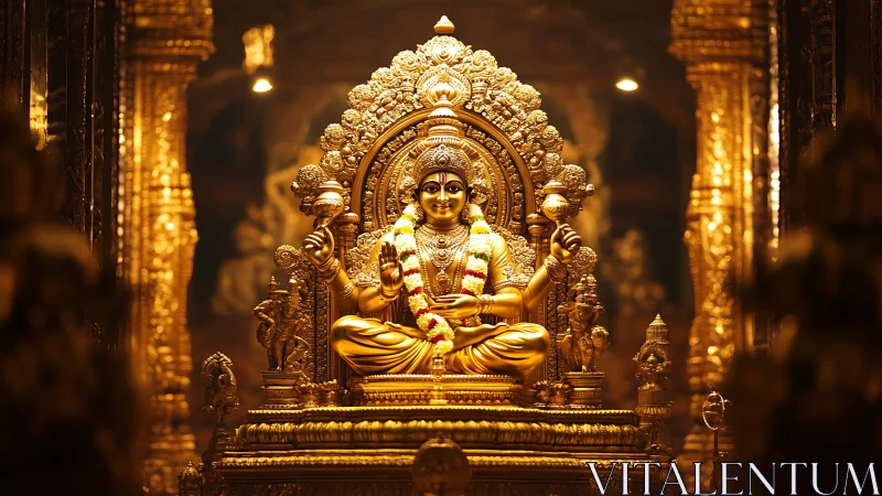 Golden Hindu deity statue radiates serene spiritual warmth