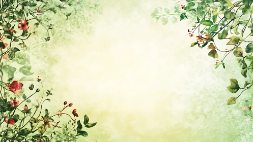 Watercolor floral vines framing soft yellow-green background