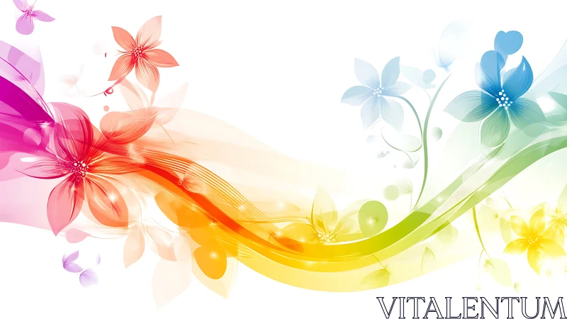 Colorful floral waves dance across a bright white space