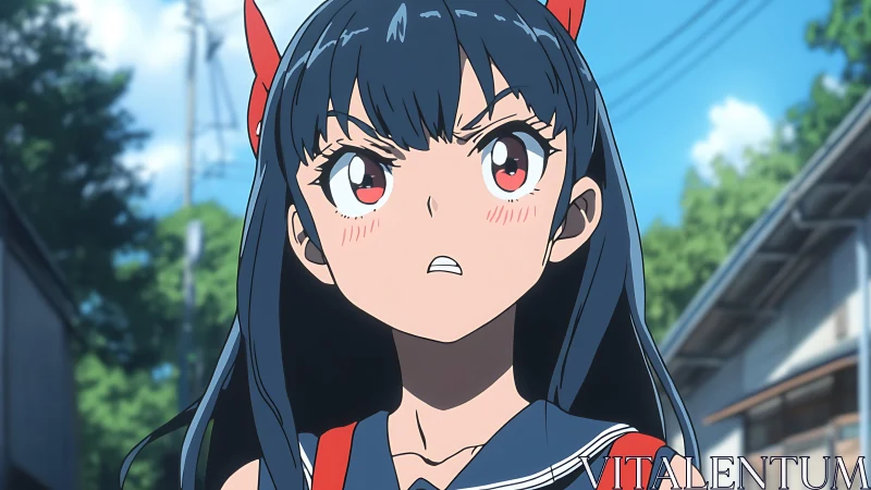 Anime schoolgirl in dynamic upward angle with intense expression