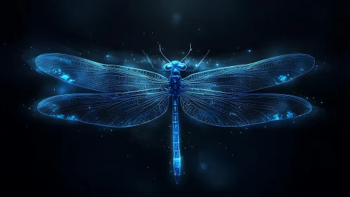 Cyberpunk neon dragonfly schematic with luminous wing lattice.