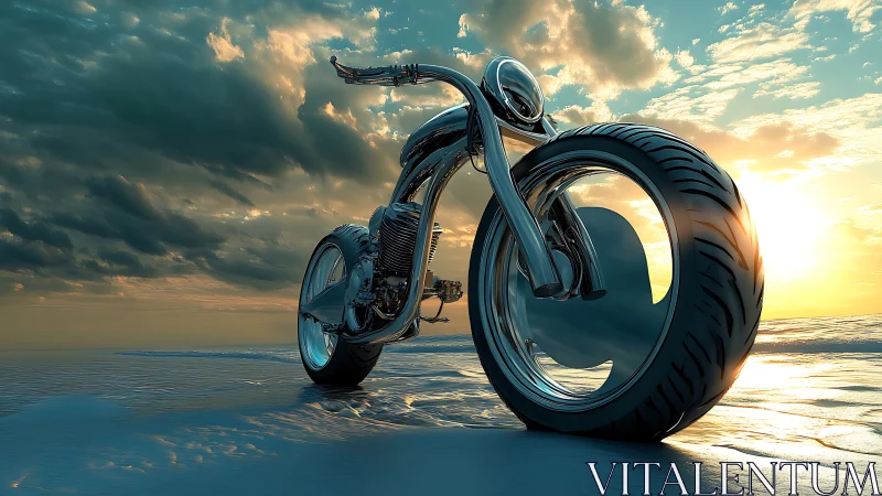 Sunlit chrome motorcycle welcomes a bold horizon ride