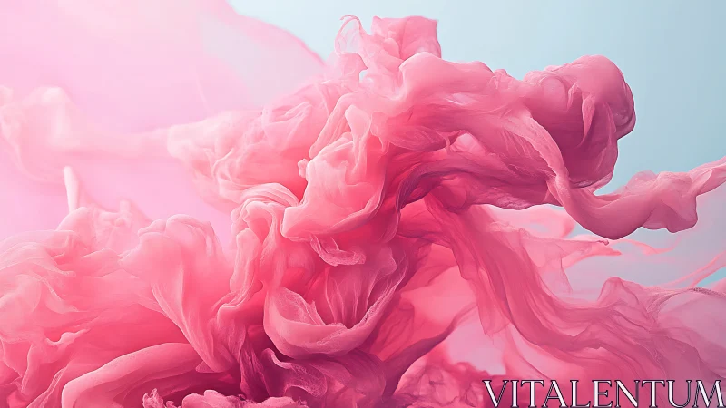 Billowing pink ink clouds in soft cyan negative space.