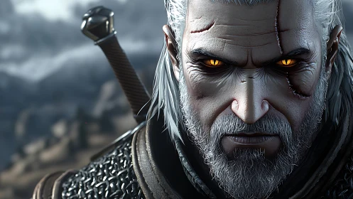 Photorealistic warrior portrait with cinematic frontal close-up.