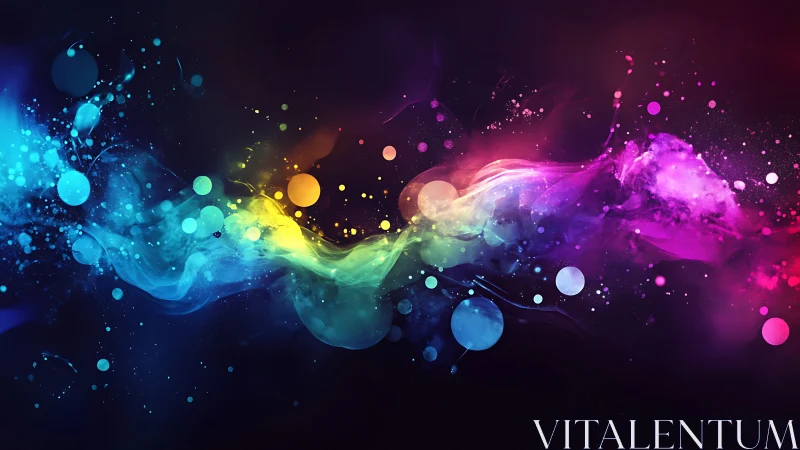 Colorful nebula-like light trail stretches across dark space