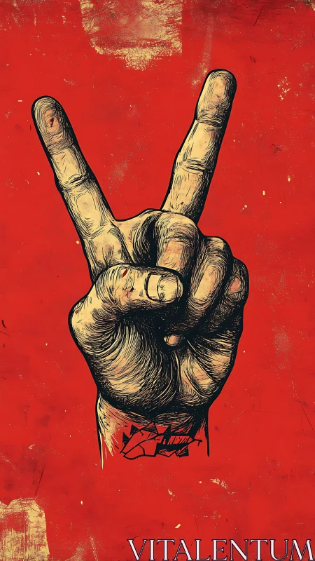 Grit‑etched victory hand shouting peace on scarlet storm.