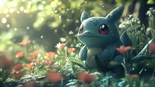 Gentle creature rests in a sunlit forest meadow of flowers