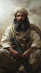 Weathered desert fighter rests in muted, painterly light