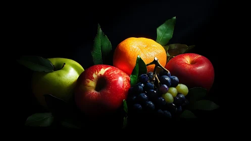 Fruit quietly rehearses a spotlighted midnight color opera