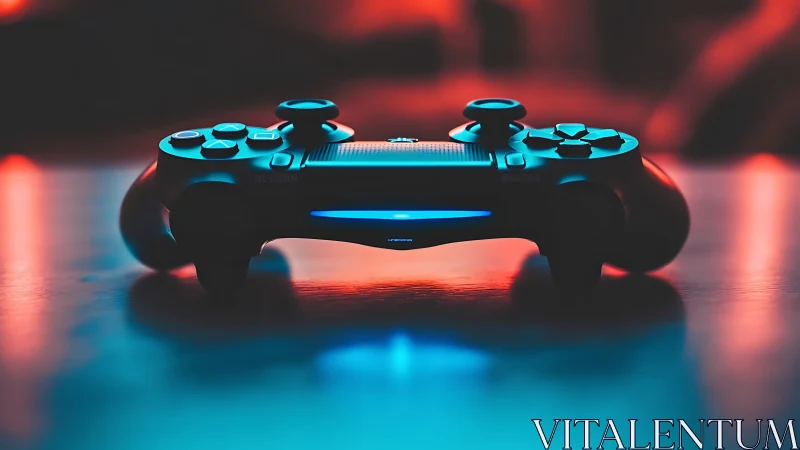 Gaming controller rendered with cyan and red neon lighting effects