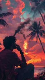 Sunset daydreamer under flaming cotton candy skies.