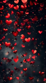 Luminous Red Hearts Floating Against Darkened Background