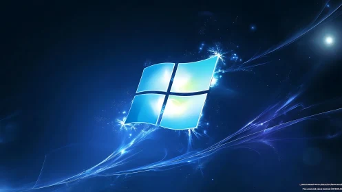 Luminous blue window logo glows over deep cosmic background