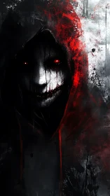 High-contrast hooded wraith portrait with red spectral lighting and smeared textures