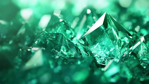 Emerald crystal cluster with sharp faceted geometry glow.
