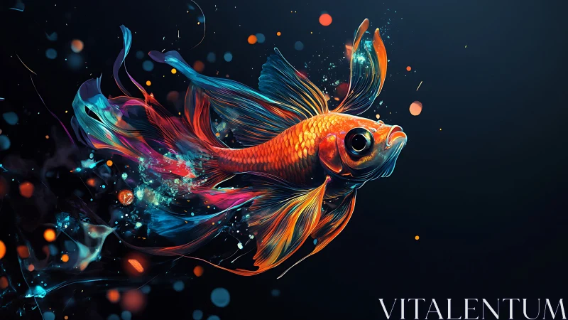 Digital illustration depicts stylized goldfish in motion