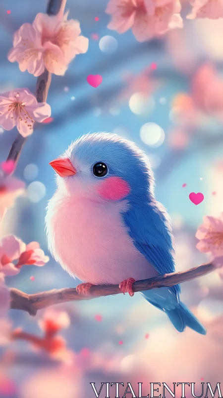 Blossom-kissed pastel songbird adrift in dreamy spring light.