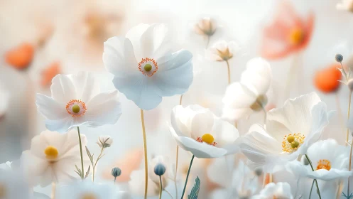 Anemone flowers photographed with shallow depth of field technique