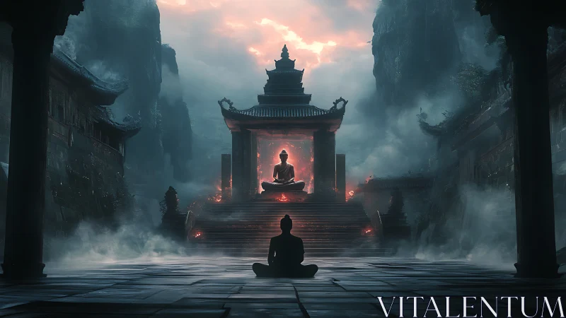 Emberlit Temple of Echoed Meditation in the Mistbound Vale.