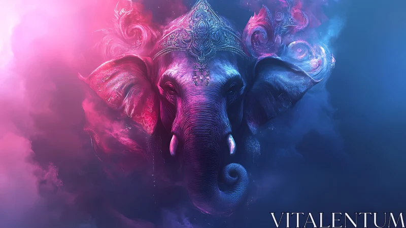 Nebula crowned elephant drifts through luminous dream clouds
