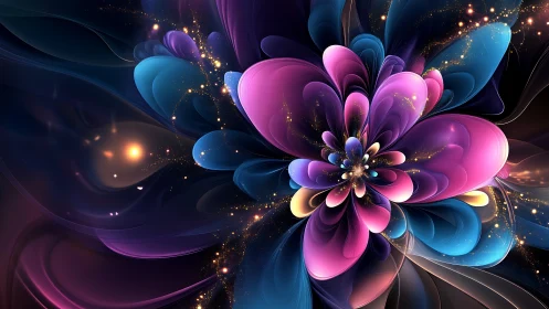 Iridescent fractal blossom with luminous cosmic petals.
