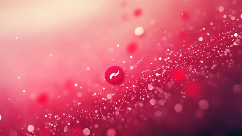Vibrant red bokeh particles drift across a glowing gradient field