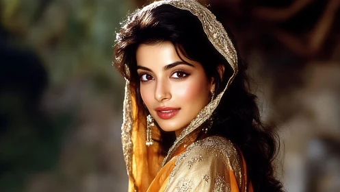 High-detail portrait highlights ornate embroidered dupatta and soft bokeh