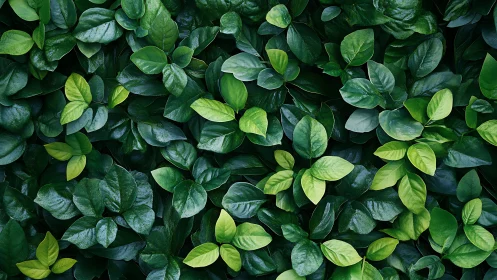 Glossy green foliage background with dense overlapping leaves.