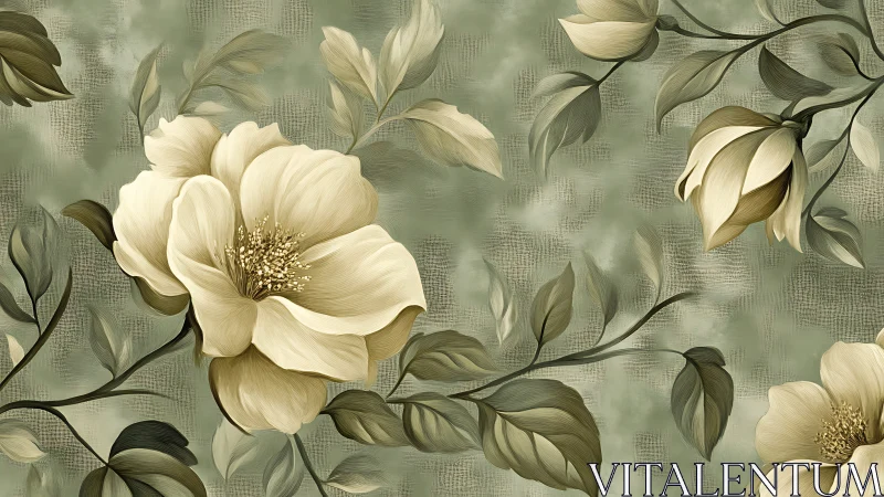Ivory Petals Dance: Botanical Symphony in Soft Sage