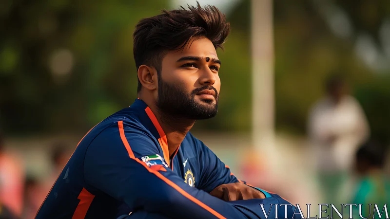 Young man in sports jacket looking away outdoors.