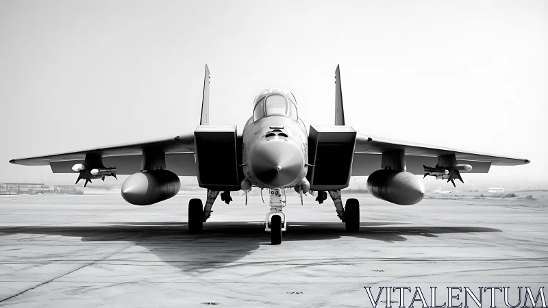 Front view of twin‑engine military jet on runway.