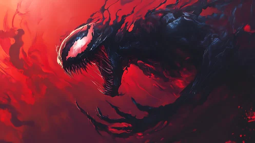 Ravenous shadow serpent screaming through a crimson storm.