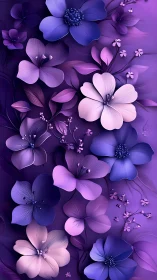 Purple and pink digital flowers in layered 3D composition.