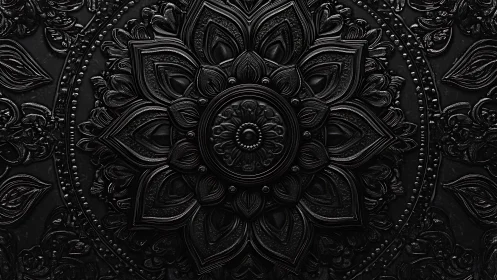 Dark embossed mandala with detailed floral geometry.