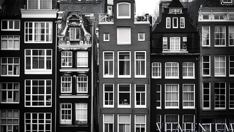 Historic canal houses stand in tight monochrome symmetry.