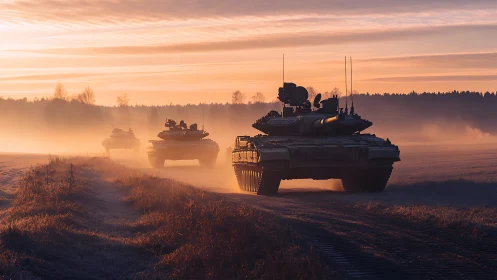 Armored Sentinels Roll Through Golden Haze