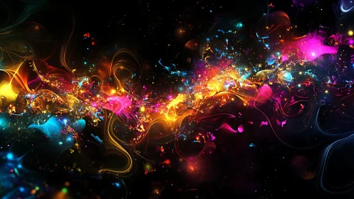 Digital painting of luminous nebular stream in cosmic void.