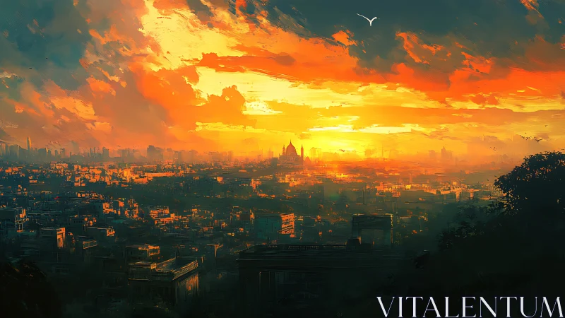 Glowing city sunset wrapping rooftops in gentle golden light.